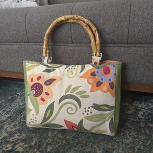 Donated: Unique Floral Purse With Wood Handles
